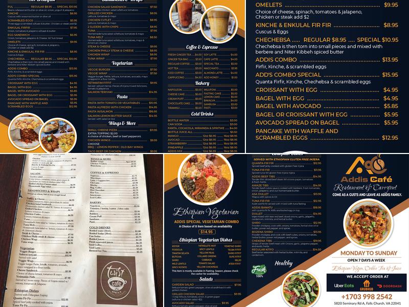 Addis Cafe Menu