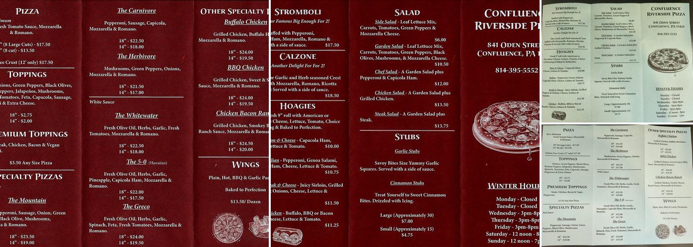 Riverside Pizza Menu