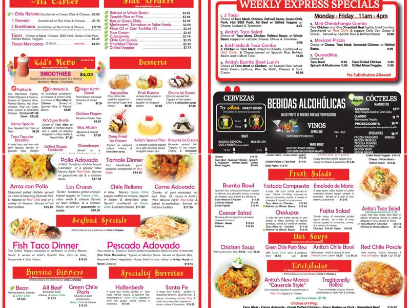 Anita's New Mexico Style Mexican Food Menu