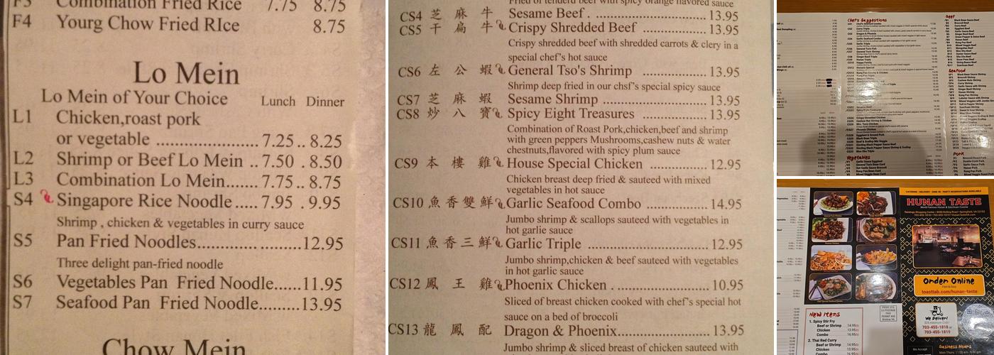 Hunan Taste Restaurant Menu