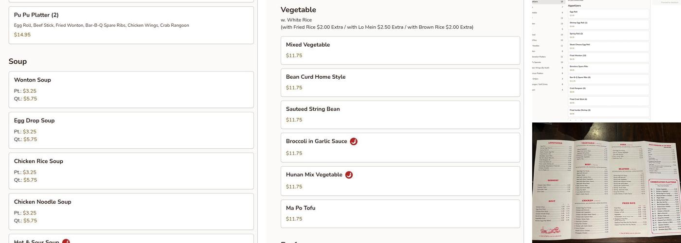 Eastern Restaurant Menu