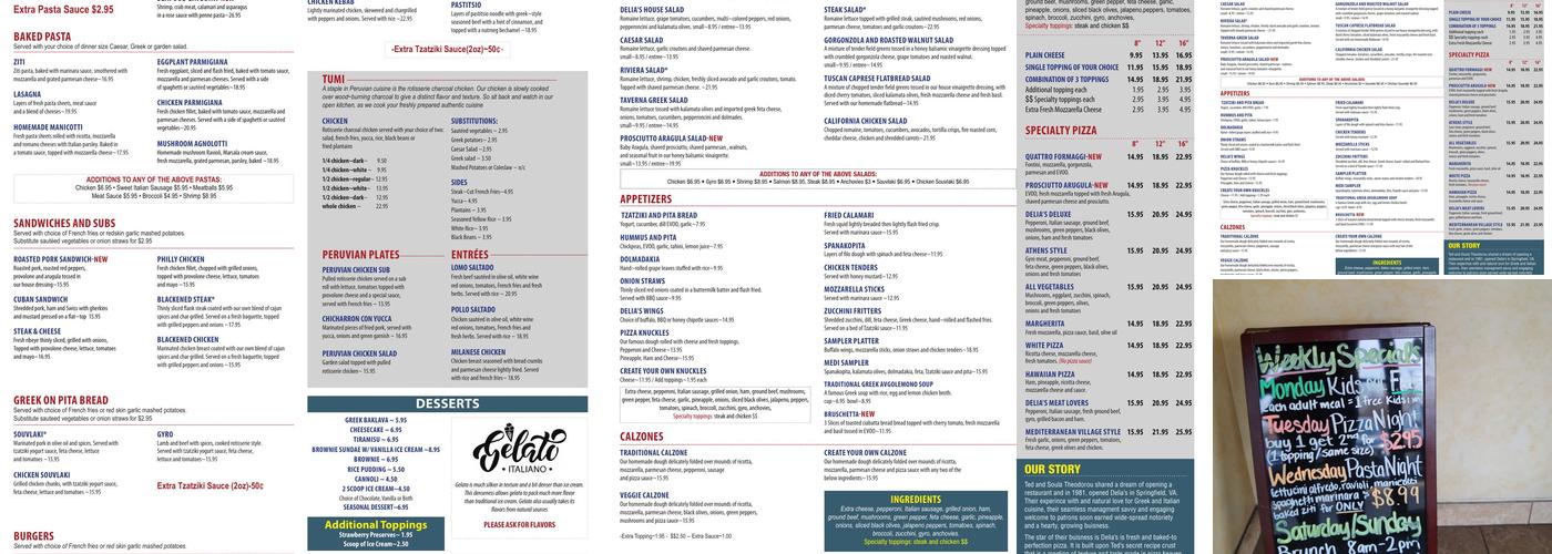 Delia's Pizzeria & Grille Menu