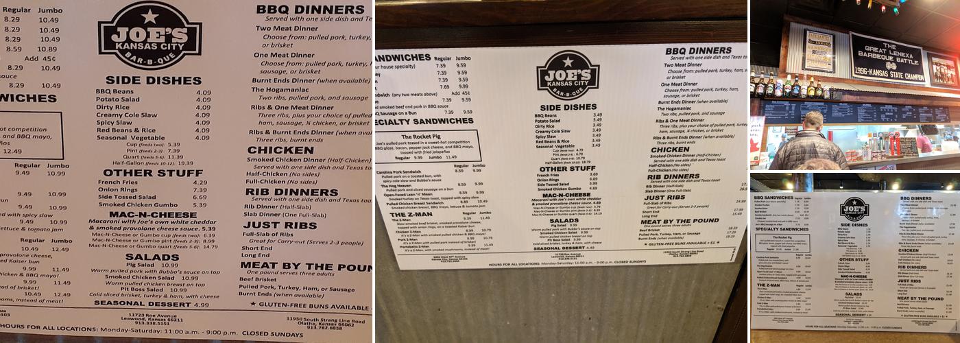 Joe's KC BBQ Menu