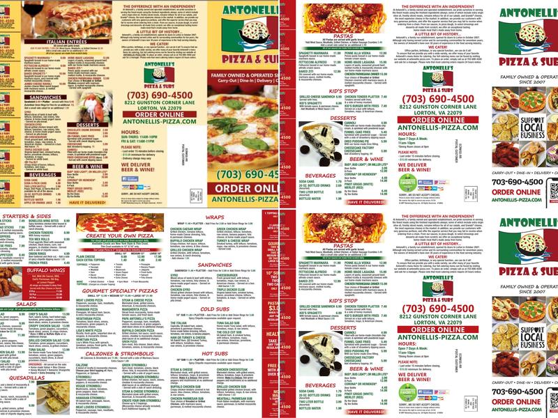 Antonelli's Pizza Menu