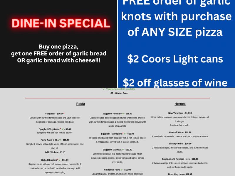 Morningstar's New York Pizza Menu