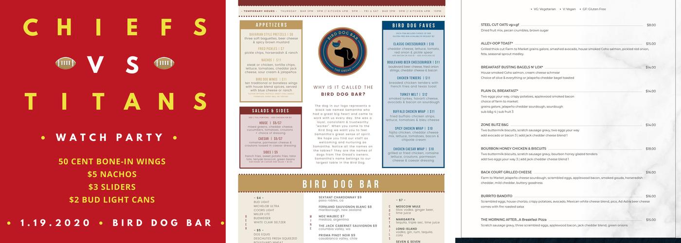 Bird Dog Bar at The Oread Menu