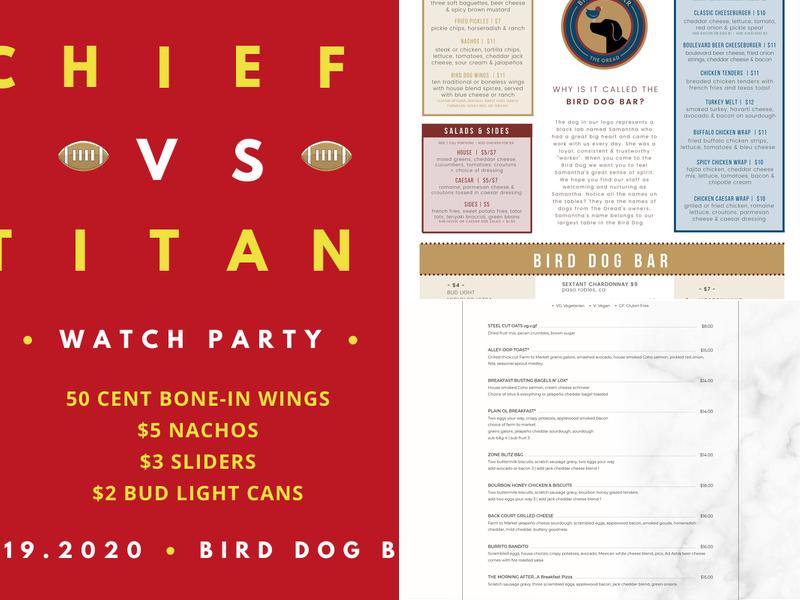 Bird Dog Bar at The Oread Menu