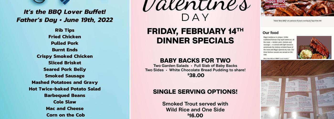 Bigg's BBQ Menu