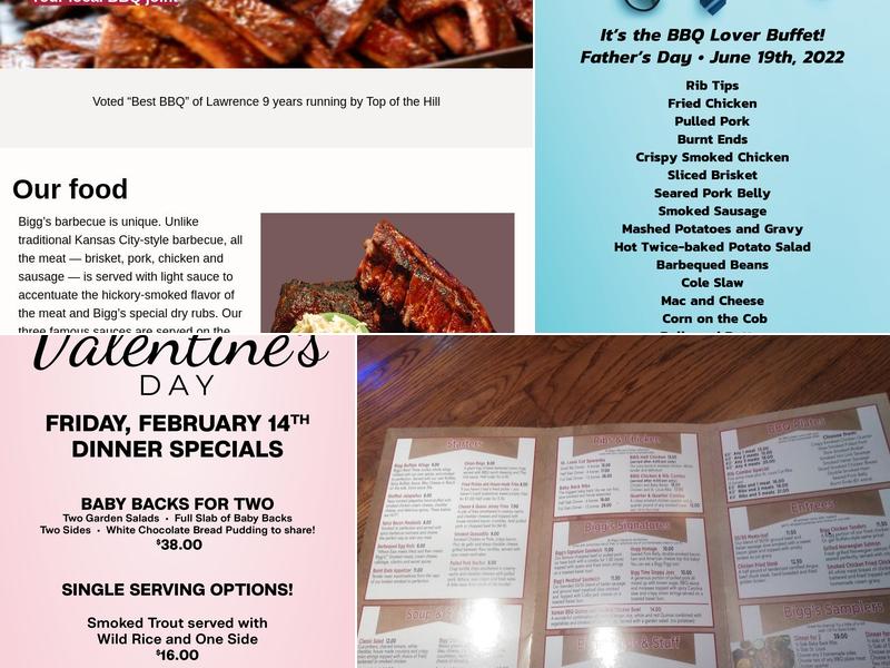 Bigg's BBQ Menu