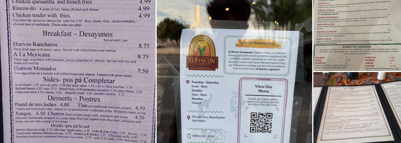 El Rincon Zacatecano Taqueria Menu