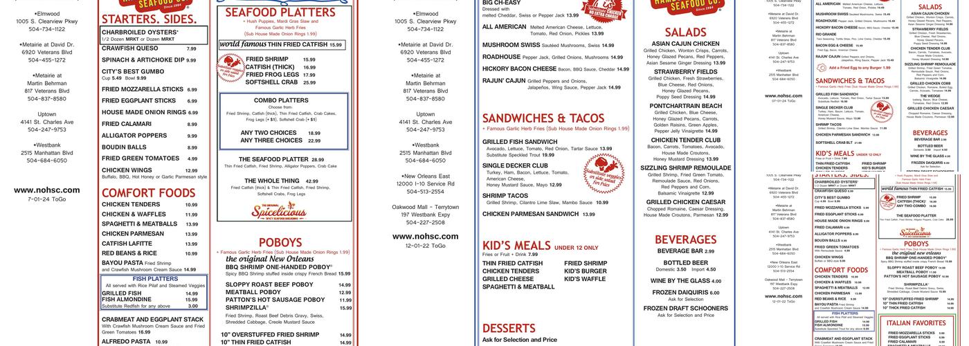 New Orleans Hamburger & Seafood Co. Menu