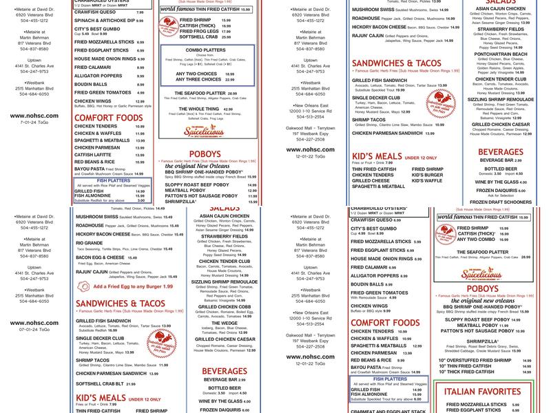New Orleans Hamburger & Seafood Co. Menu