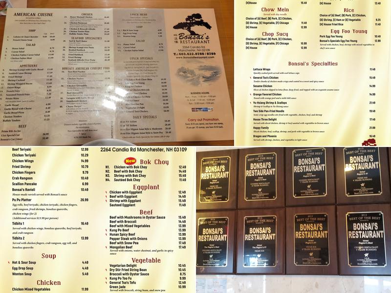 Bonsai's Restaurant Menu