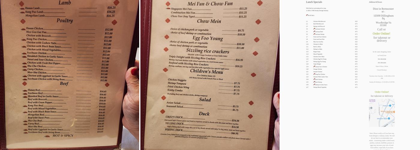 House Of Chou Menu
