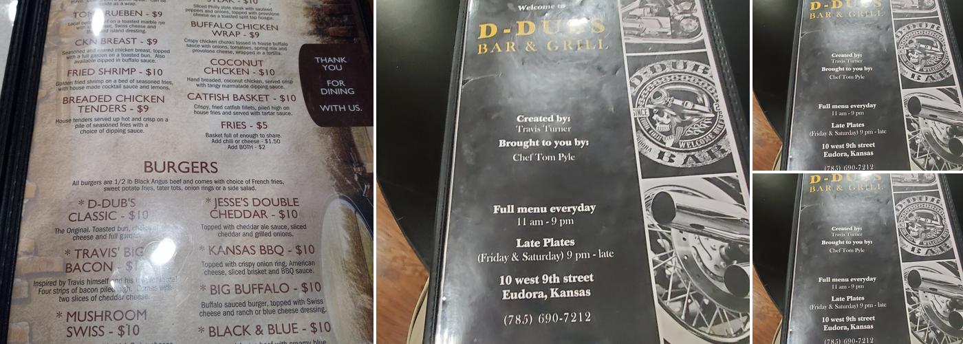 D-dubs Bar And Grill Menu