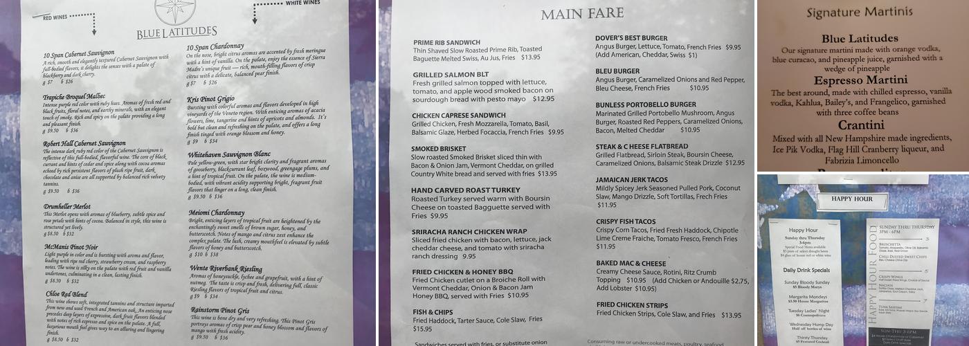 Blue Latitudes Menu