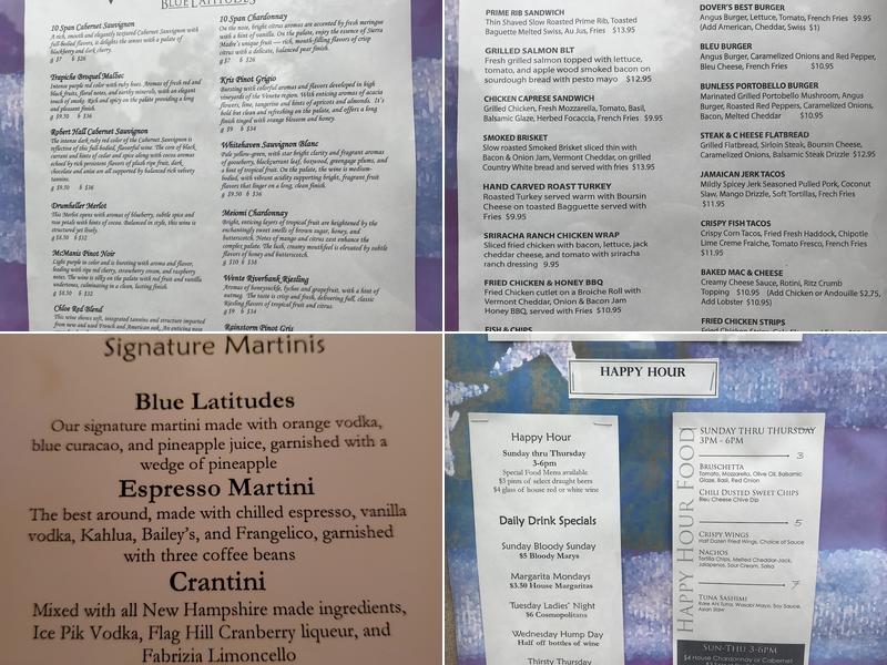 Blue Latitudes Menu