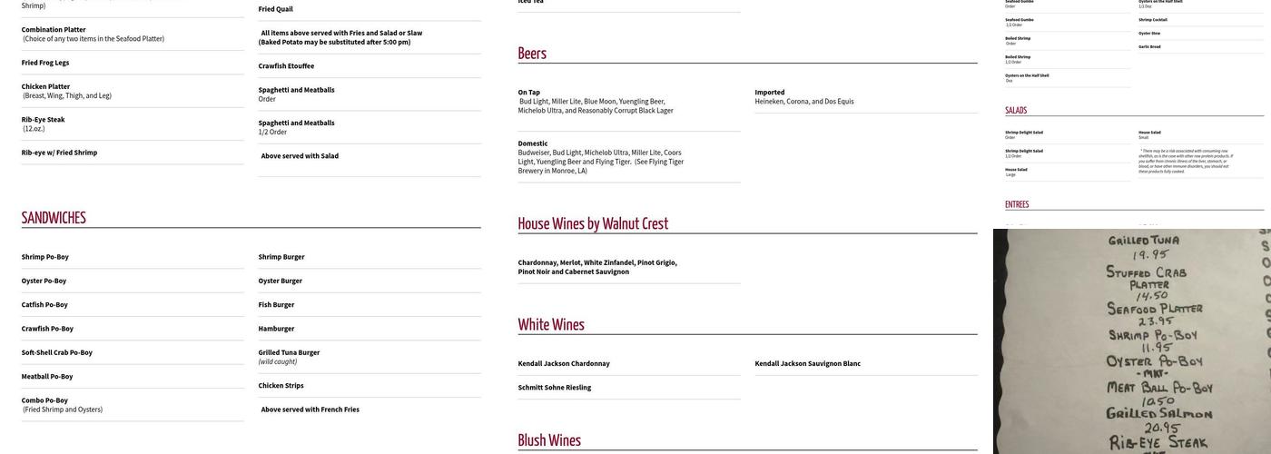 Mohawk Seafood Tavern Menu