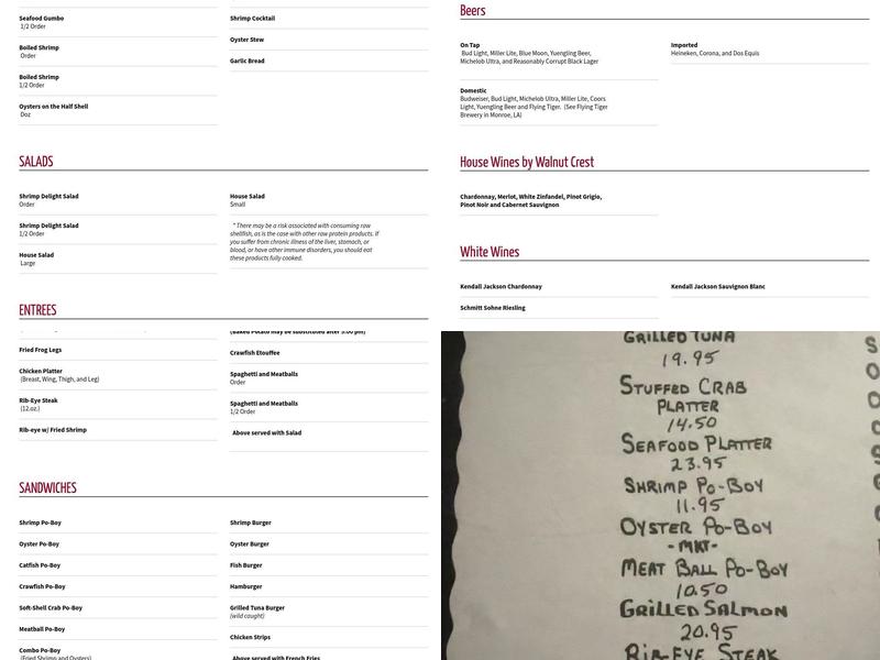 Mohawk Seafood Tavern Menu