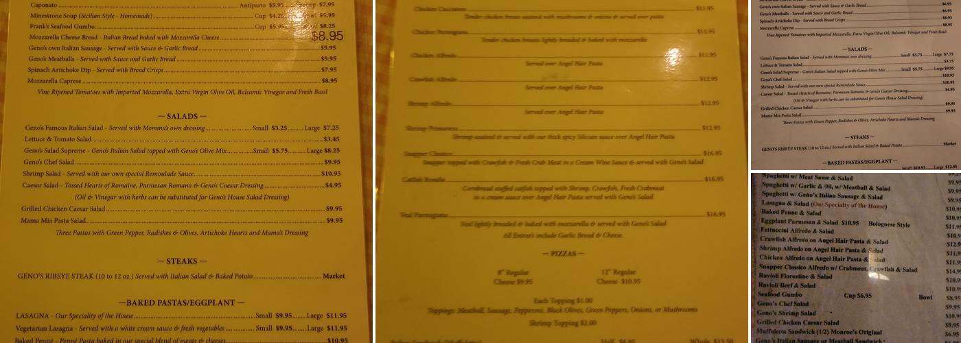 Geno's Italian Restaurant Menu