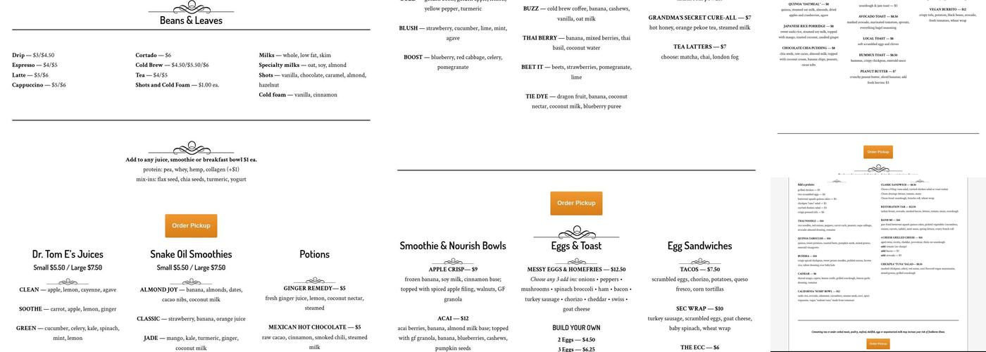 Restoration Cafe Menu
