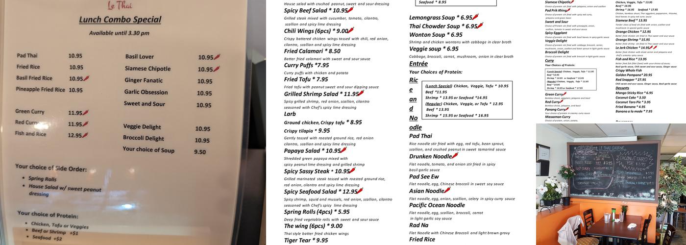 Le Thai Cuisine Menu