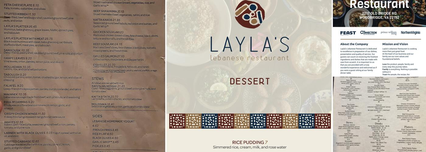 Layla's Lebanese Restaurant Menu