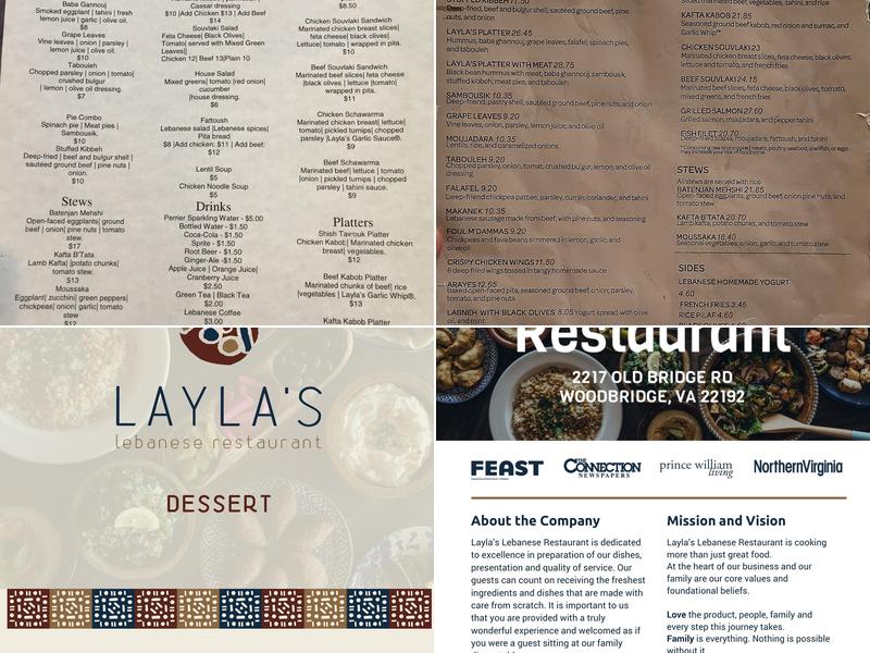 Layla's Lebanese Restaurant Menu