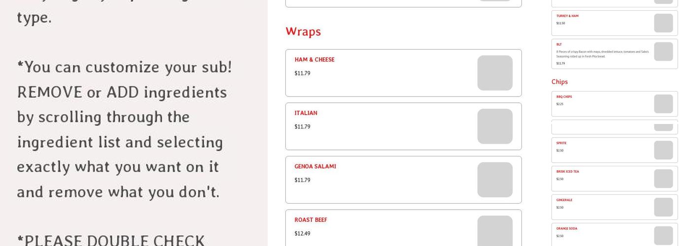 Sabo's Subs Menu