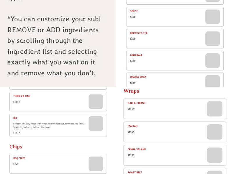 Sabo's Subs Menu