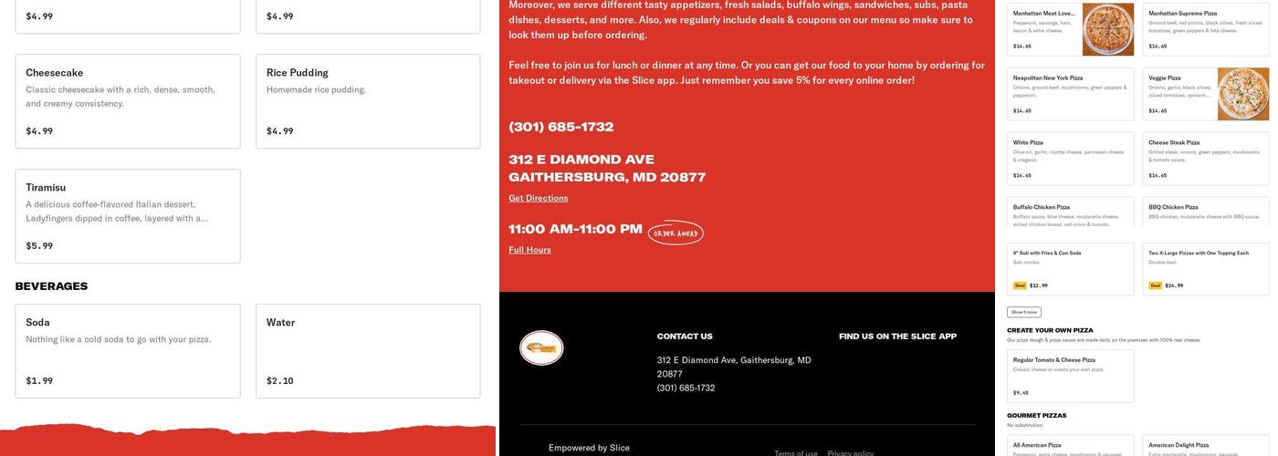 Manhattan Pizza & Pasta Menu