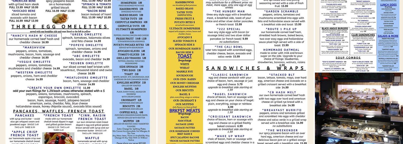 Nancy’s Marshview Cafe & Bakery Menu