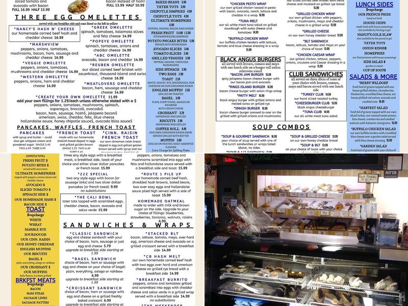 Nancy’s Marshview Cafe & Bakery Menu