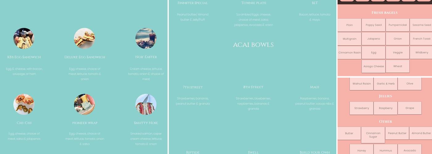 KB's Bagels and Java Menu