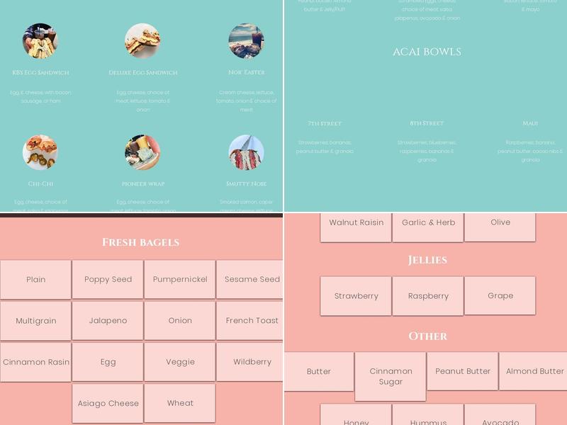 KB's Bagels and Java Menu