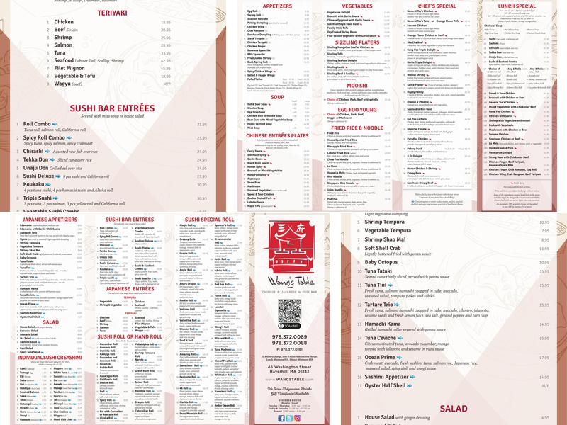 Wang's Table Menu