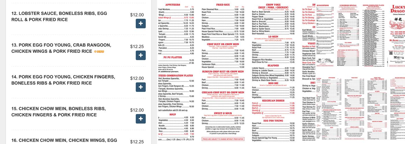 Lucky Dragon Menu