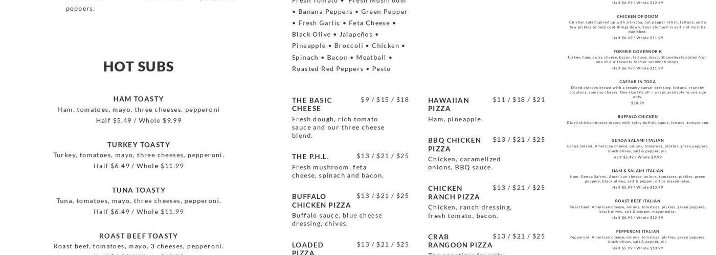 Derosier's Menu