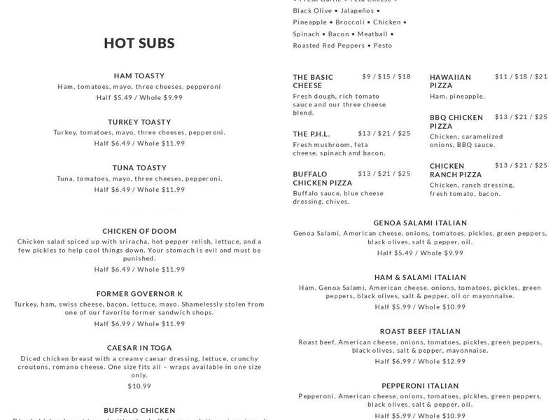 Derosier's Menu