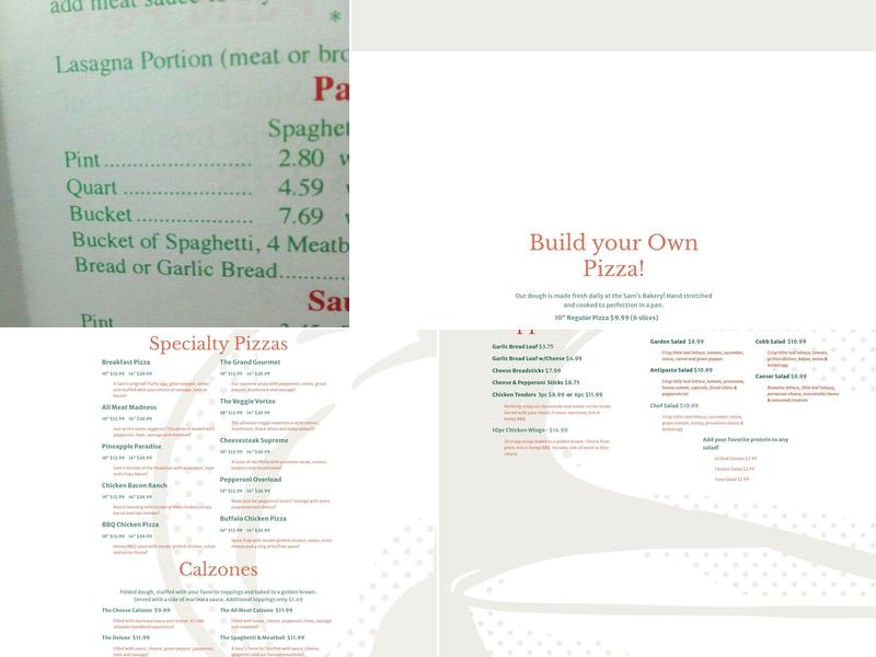 Sam's Italian Foods Menu