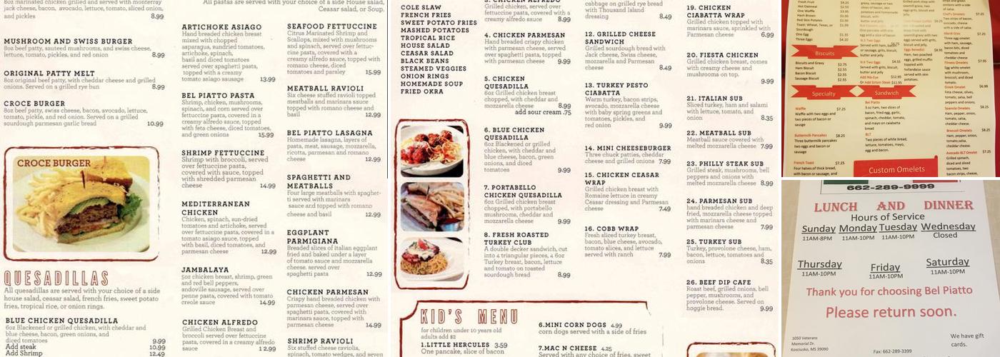 Bel Piatto Menu