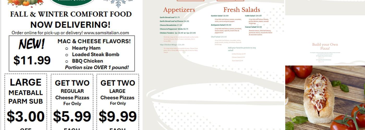 Sam's Italian Foods Menu