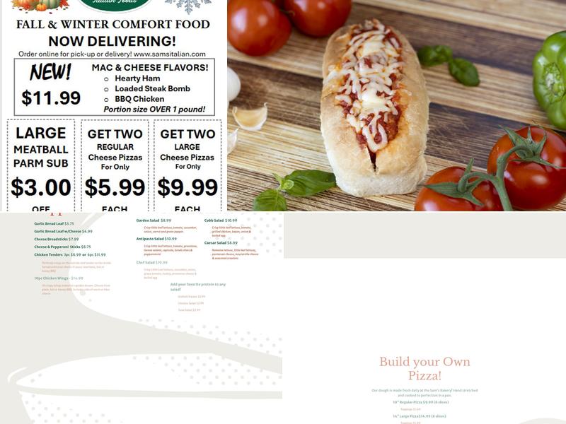 Sam's Italian Foods Menu