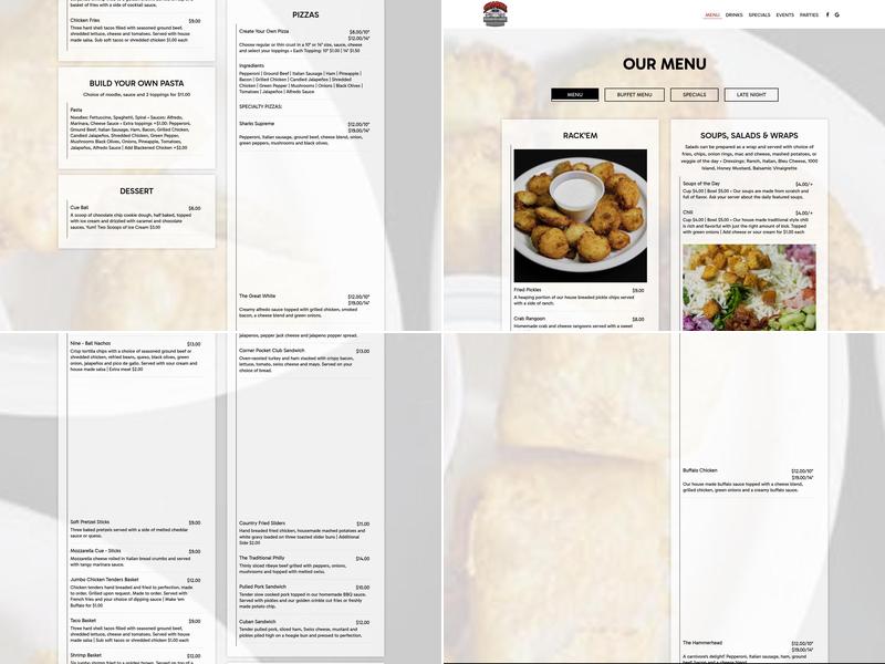 Sharks Restaurant & Billiards Menu