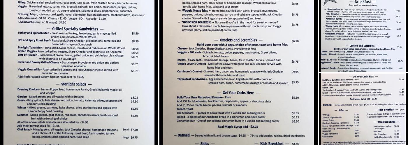 Starlight Cafe Menu
