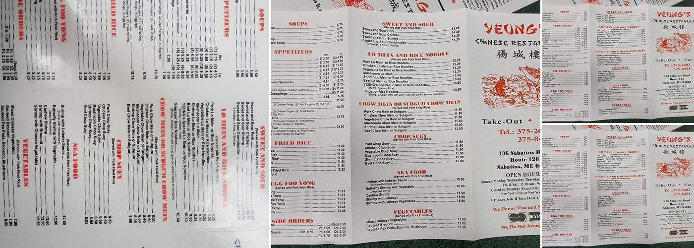 Yeung's Menu
