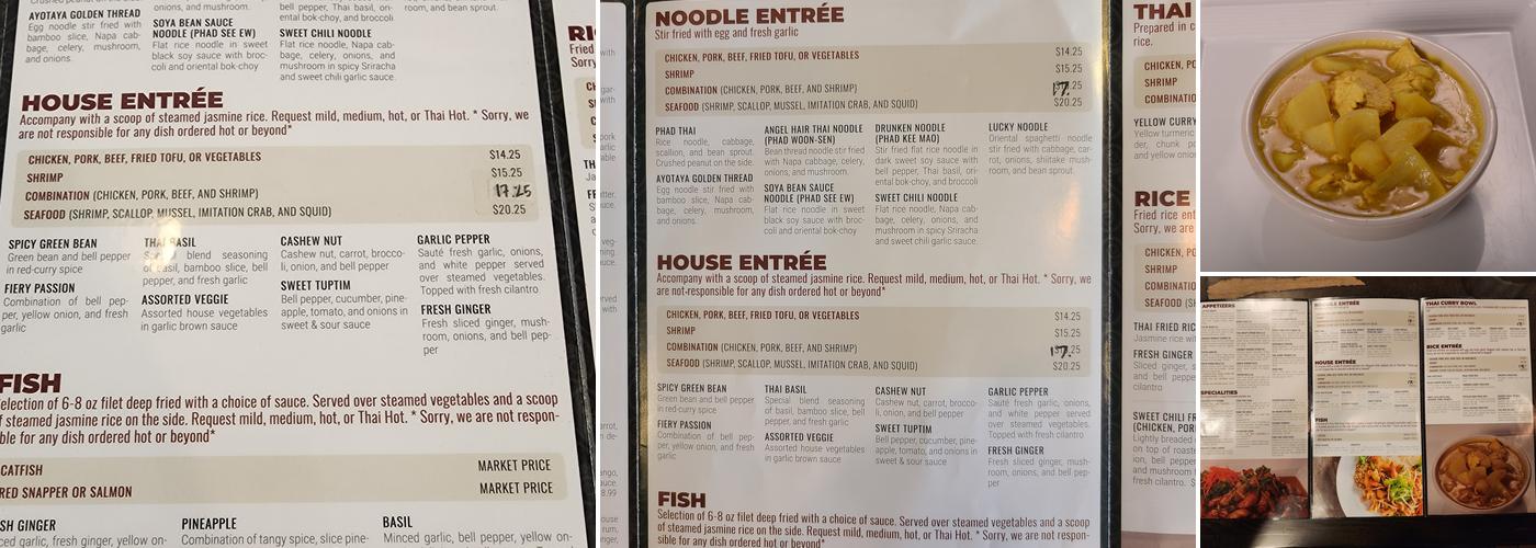 Tuptim Thai Restaurant Menu