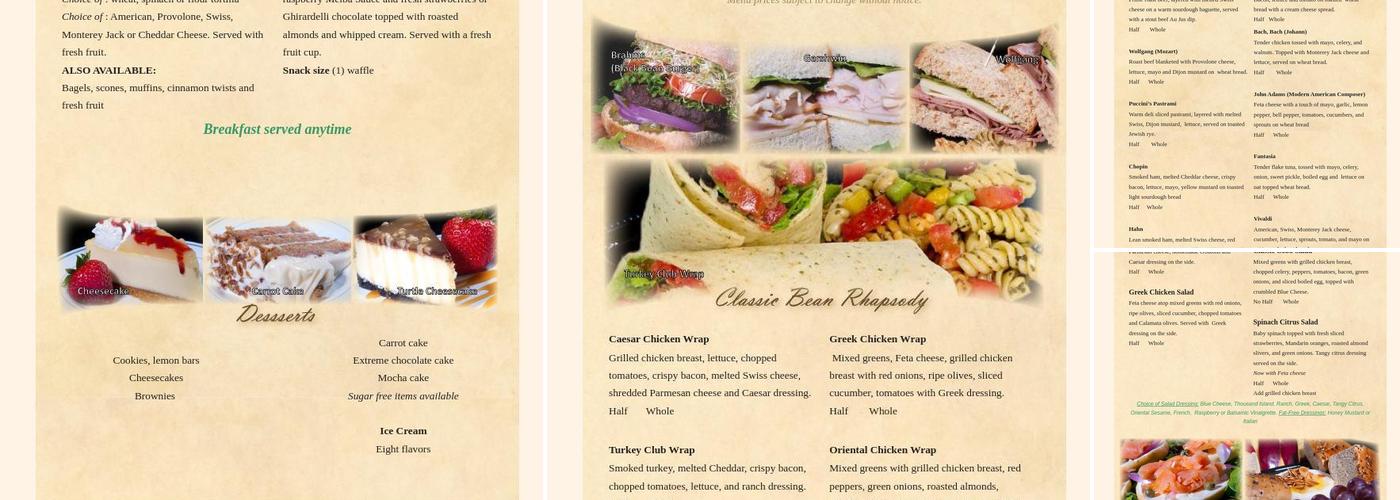 Classic Bean Menu