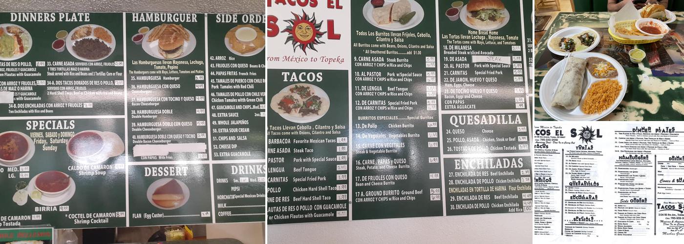 Tacos El Sol Menu