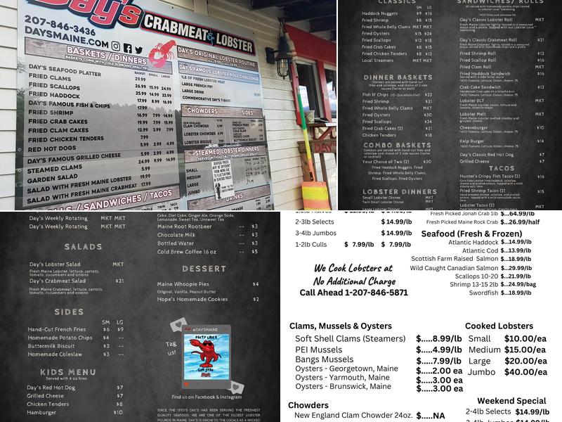 Day's Crabmeat & Lobster Menu